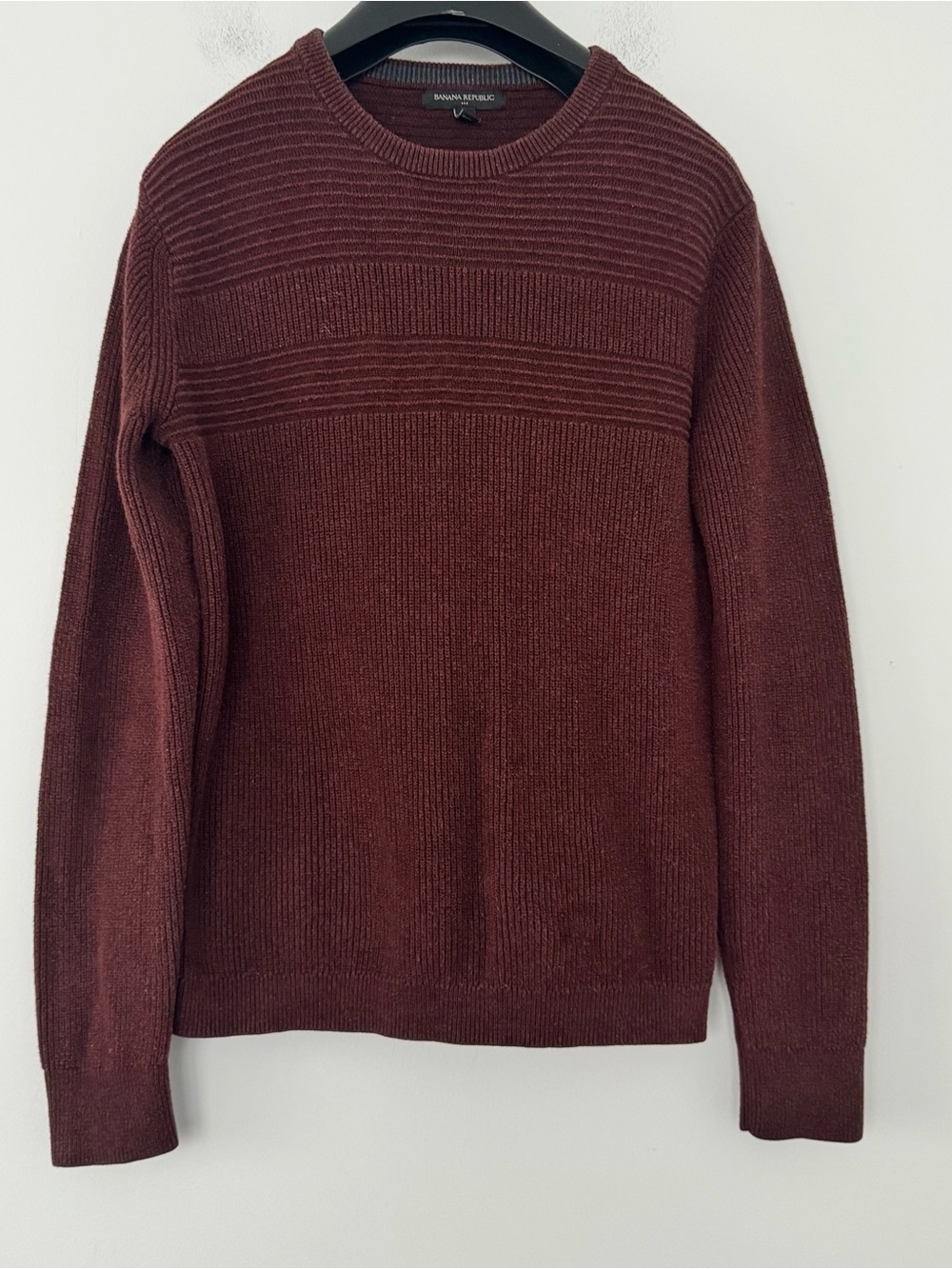 Banana Republic Sweater Mens S Burgundy Maroon Ribbed Knit Textured Cotton Blend
